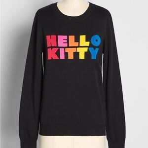Modcloth x Hello Kitty Oh So Supercute black sweater vibrant rainbow retro style